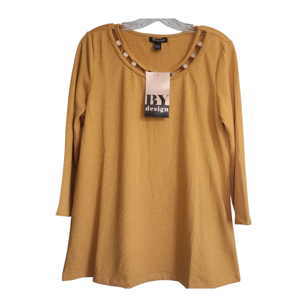 Mustard BY Design Captiva Golden Yellow Top | Size Large | 3/4 Sleeve Scoop Neck
